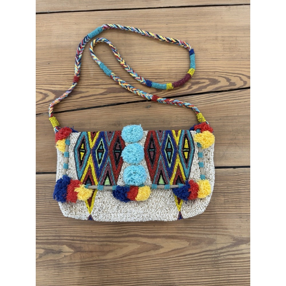 Anthropologie‎ Imayin Handmade Seed Beads Beaded Convertible Crossbody Bag
